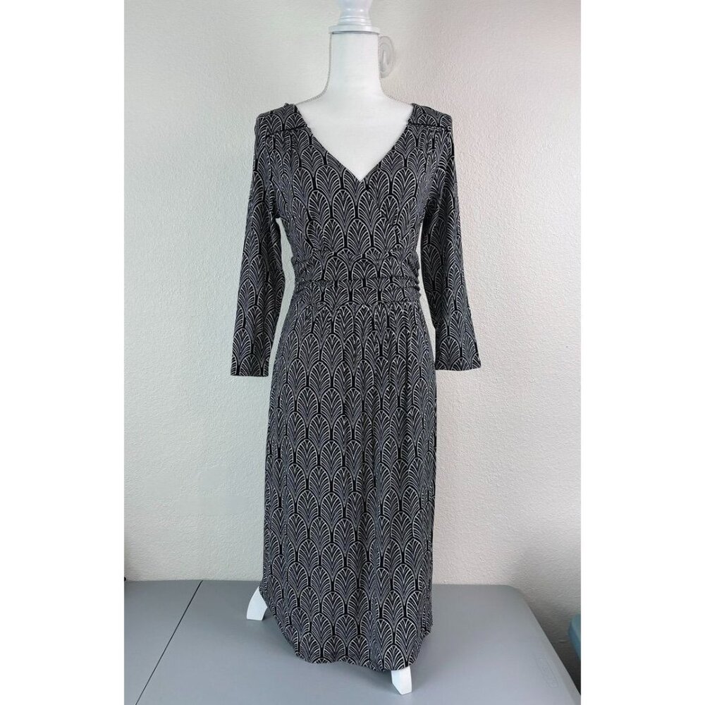 Anthropologie Maeve women's medium galena black and white midi faux wrap dress
